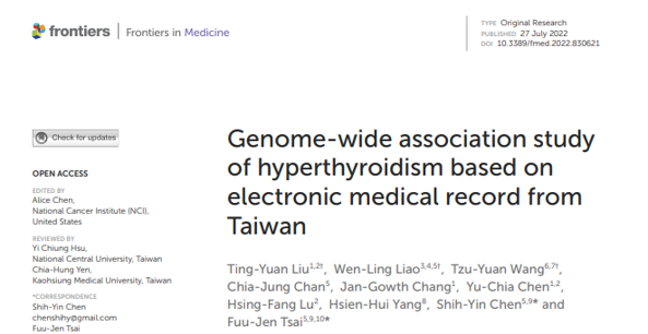 Genome-wide association study of hyperthyroidism based on electronic medical record from Taiwan img