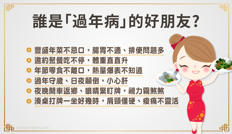 過年是大家團圓聚的時刻，卻也是跑急診的旺季，自我檢視，誰是過年病的好朋友。